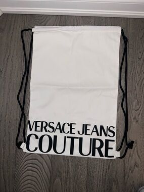 Versace Jeans Collection White Drawstring Backpack with Black Logo
